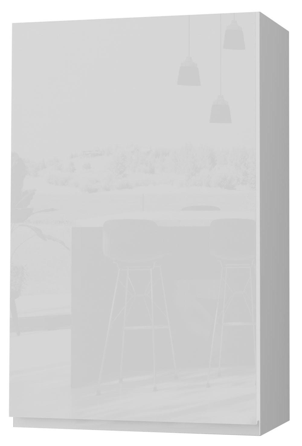 HÄNGESCHRANK Florence W4/60/1 Grau / RAL 9003 signalweiß HG 60 / 32,5 / 96cm - Türanschlag rechts - Weiß Hochglanz/Grau, Holz/Holzwerkstoff (60/96/32.5cm) - Feldmann-Wohnen