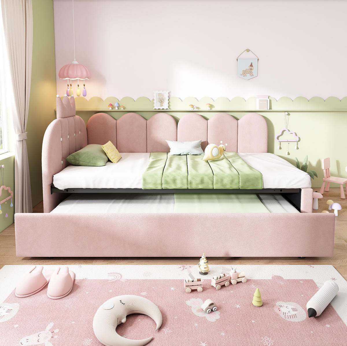 BETT mit Ausziehbett 90x200 cm Samt Rosa - Pink, Holzwerkstoff (90/200cm) - Beauniv