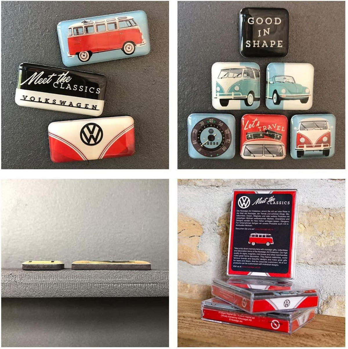 MAGNETSET 9-teilig Volkswagen VW Bulli & Beetle Meet The Classics - Multicolor, Metall (9/7/2cm) - Nostalgic-Art
