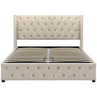 POLSTERBETT 140/200 cm beige mit hydraulischem Bettkasten und Chesterfield-Design - Beige, Textil (140/200cm) - OKWISH