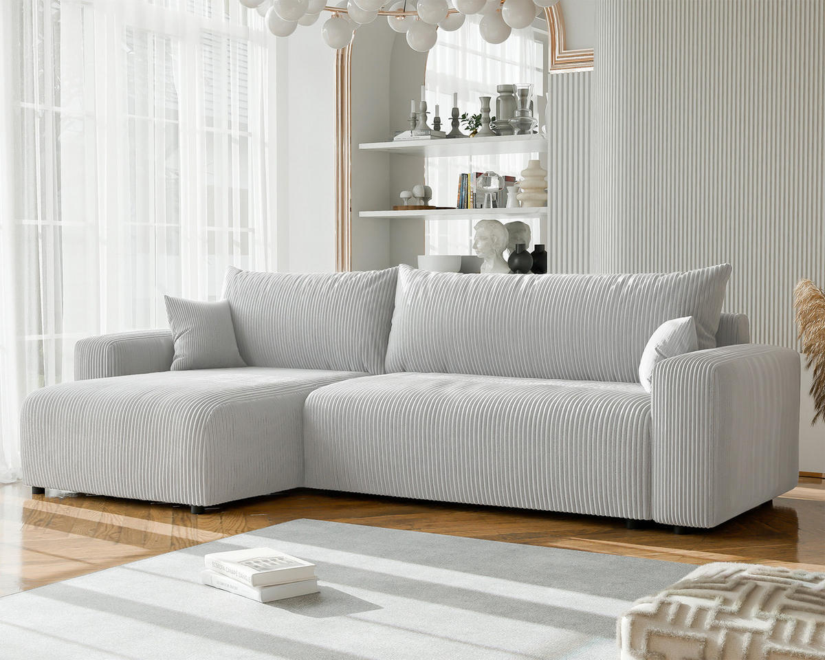 ECKSOFA mit Schlaffunktion und Bettkasten, Grau - Grau, Holzwerkstoff/Textil (145/278cm) - Idohome