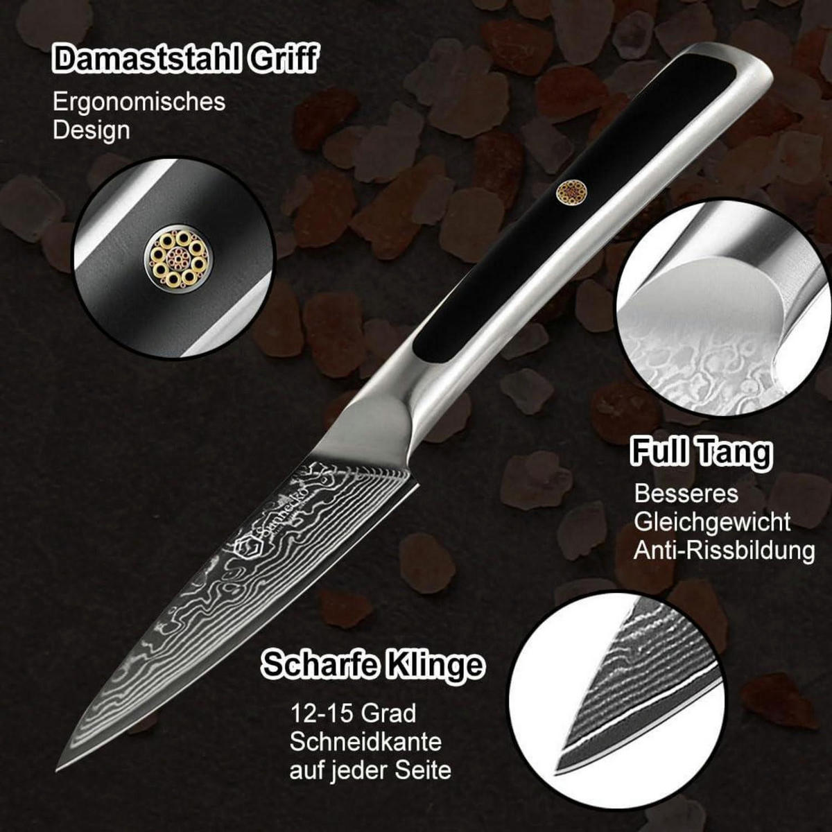 SCHÄLMESSER Damaststahl 9 cm - Schwarz, Metall (20.3cm)