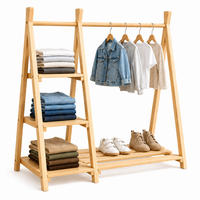 KINDERKLEIDERSTÄNDER Natur Kiefernholz mit Regal 111,5 cm - Hellbraun, Holz (112/111.5/48cm) - Relaxdays