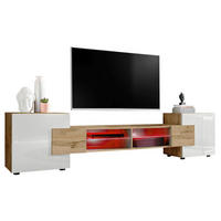 LOWBOARD MERANO Eiche Wotan, LED Beleuchtung Mehrfarbige - Eiche Wotan/Weiß, Glas/Holzwerkstoff (230/52.5/35cm) - Komodee