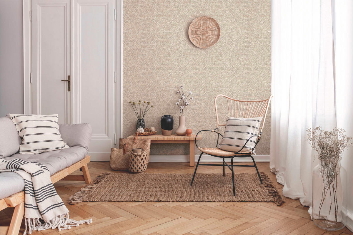 TAPETE grafische Linien 53 cm x 10 m - Beige, Papier (53/1000cm) - Sanders & Sanders