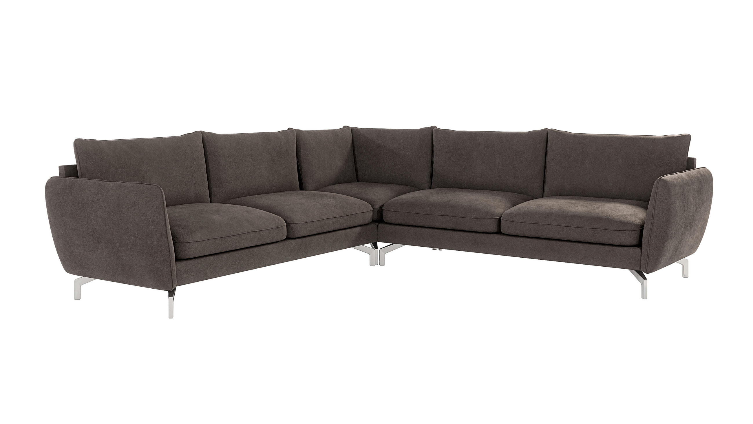 ECKSOFA Elou Braun - Khaki Microfaser - Chromfarben/Dunkelbraun, Holz/Textil (276/276cm) - S-Style Möbel