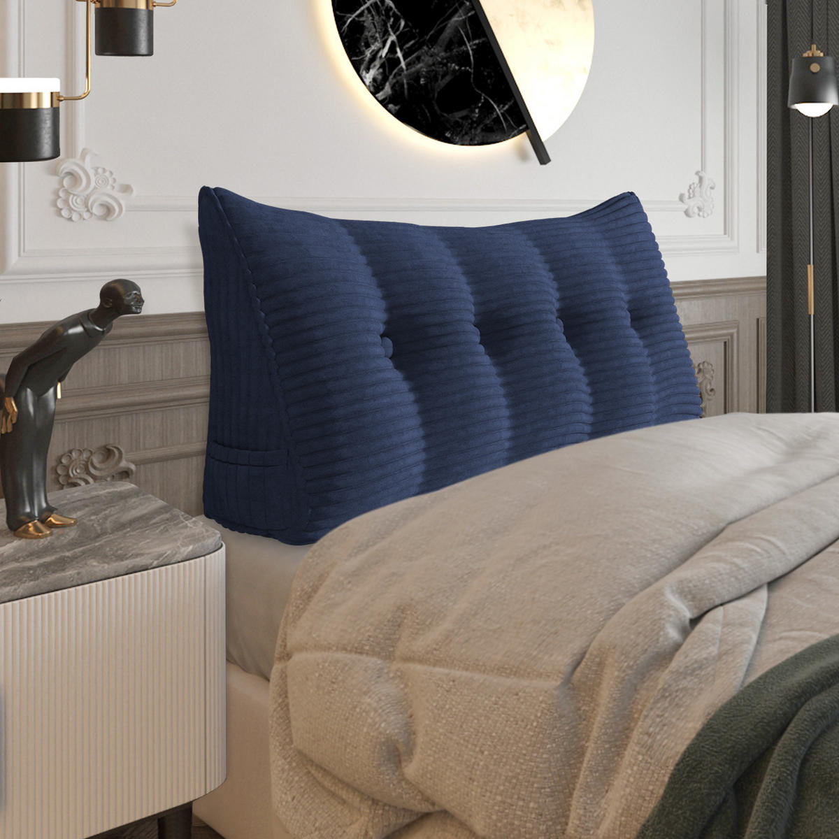 RÜCKENKISSEN für Bett Kord Dunkelblau 140 cm - Dunkelblau, Textil (50/140cm) - Vercart