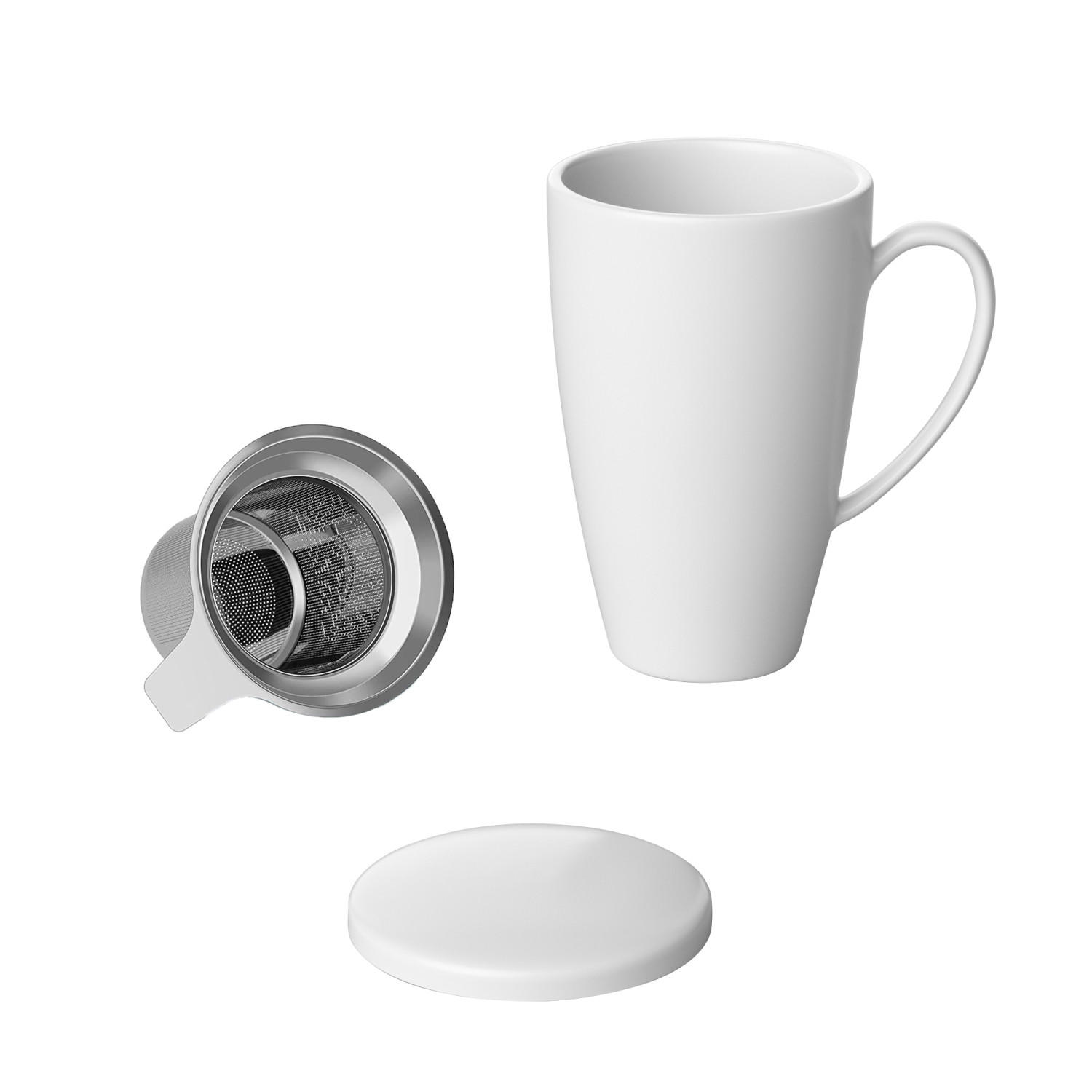 KAFFEETASSE mit Deckel und Teeaufgießer 350 ml - Weiß, Keramik (0.35L) - Intirilife