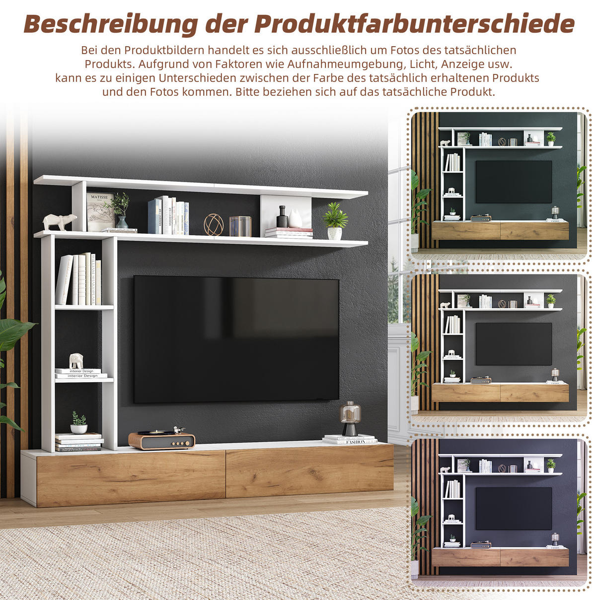 WOHNWAND 180/35/150 cm in Weiß/Eiche mit Regal-Set und 2 Klapptüren - Weiß, Holzwerkstoff (180/150/35cm) - Flora Grace