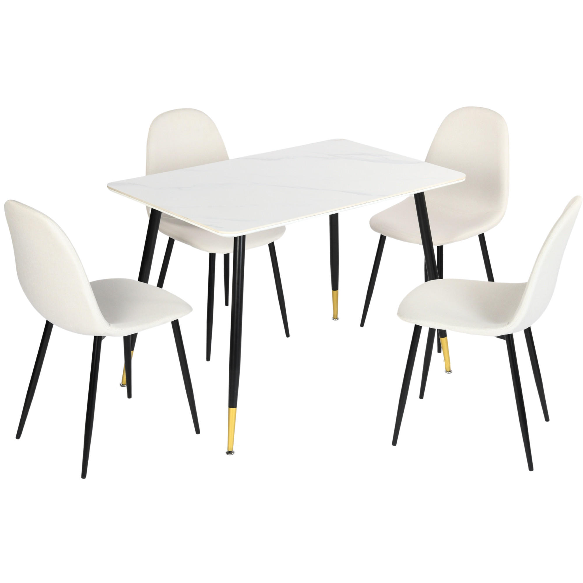 ESSTISCH SET Weiß und gebrochenes Weiß - Beige/Weiß, Holzwerkstoff/Metall (70/75/110cm) - Urban Meuble