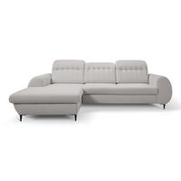 ECKSOFA PURO L-S Hellgrau Plüsch-Stoff mit Schlaffunktion - Hellgrau, Holz (275/166cm) - MASSENO