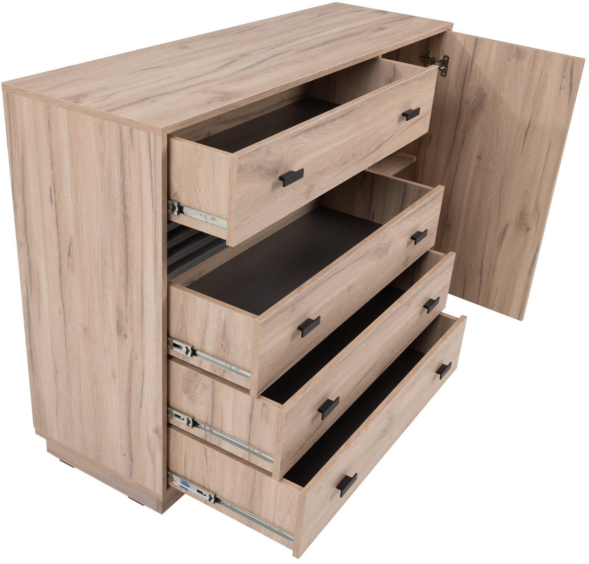 KOMMODE PUNTO 135/95/40cm mit 4 Schubladen 1 Türen Eichefarben - Eichefarben, Holzwerkstoff (135/95/40cm) - MASSENO