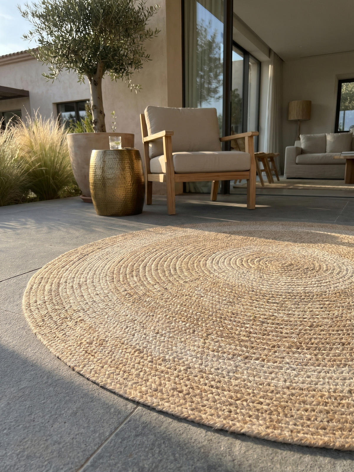 OUTDOORTEPPICH KAUNS, im Vintage-Stil, Beige, Ø 200 cm - Beige, Textil (200/200cm) - KADIMA DESIGN