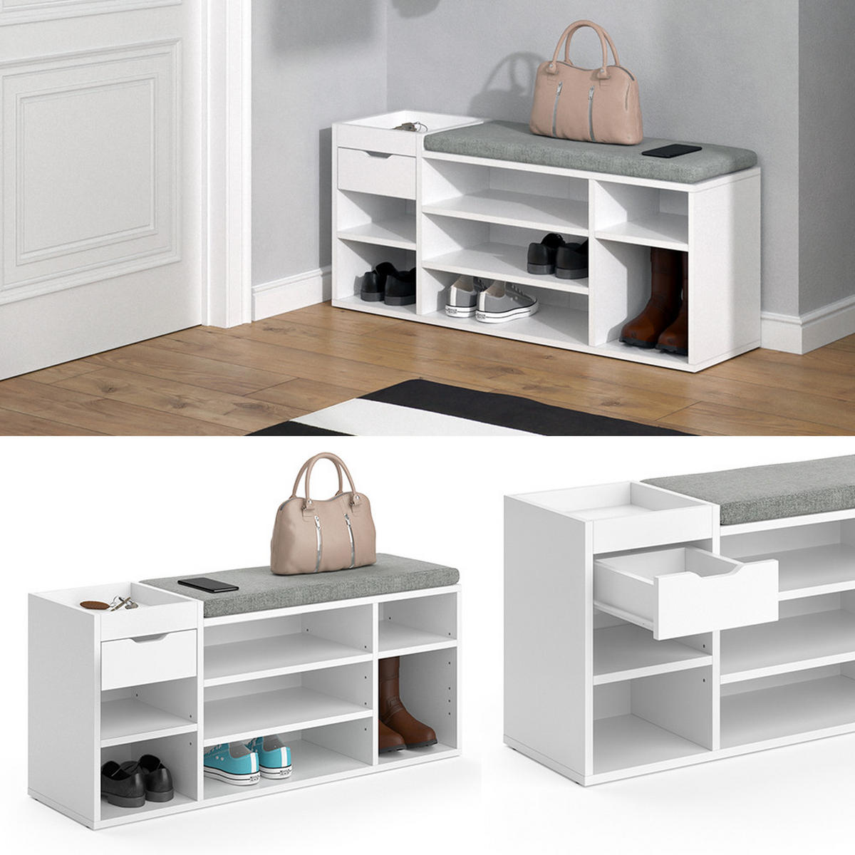 SCHUHBANK Eleon Weiß 101.1 x 45 cm - Weiß, Holzwerkstoff (101.1/45/29.5cm) - Vicco
