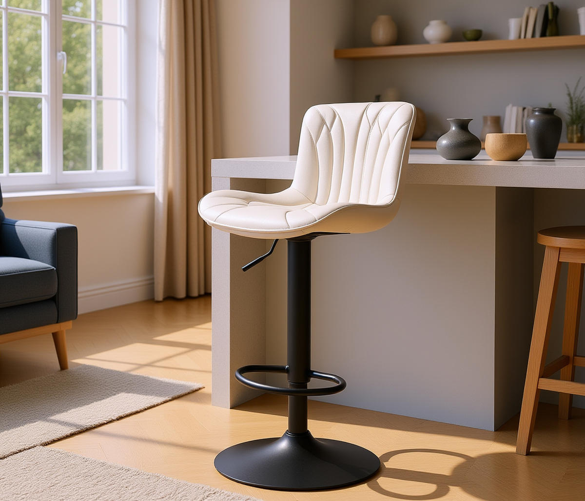 BARHOCKER 2er Set Linea Samt creme - Schwarz/Naturfarben, Textil/Metall (48/107/54cm) - TPFLiving