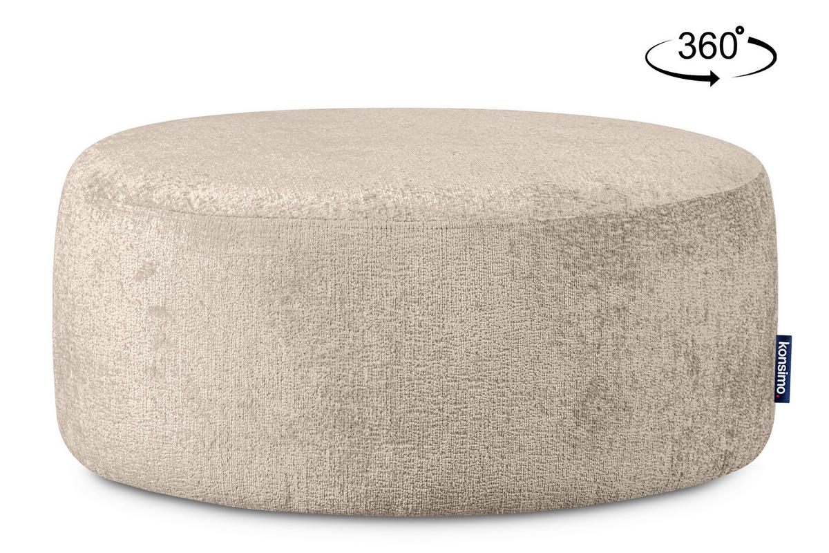 DREHSESSEL-SET RAGGI inkl. Sitzhocker, Chenille-Stoff, grau - Beige/Grau, Textil (92/75/80cm) - KONSIMO®