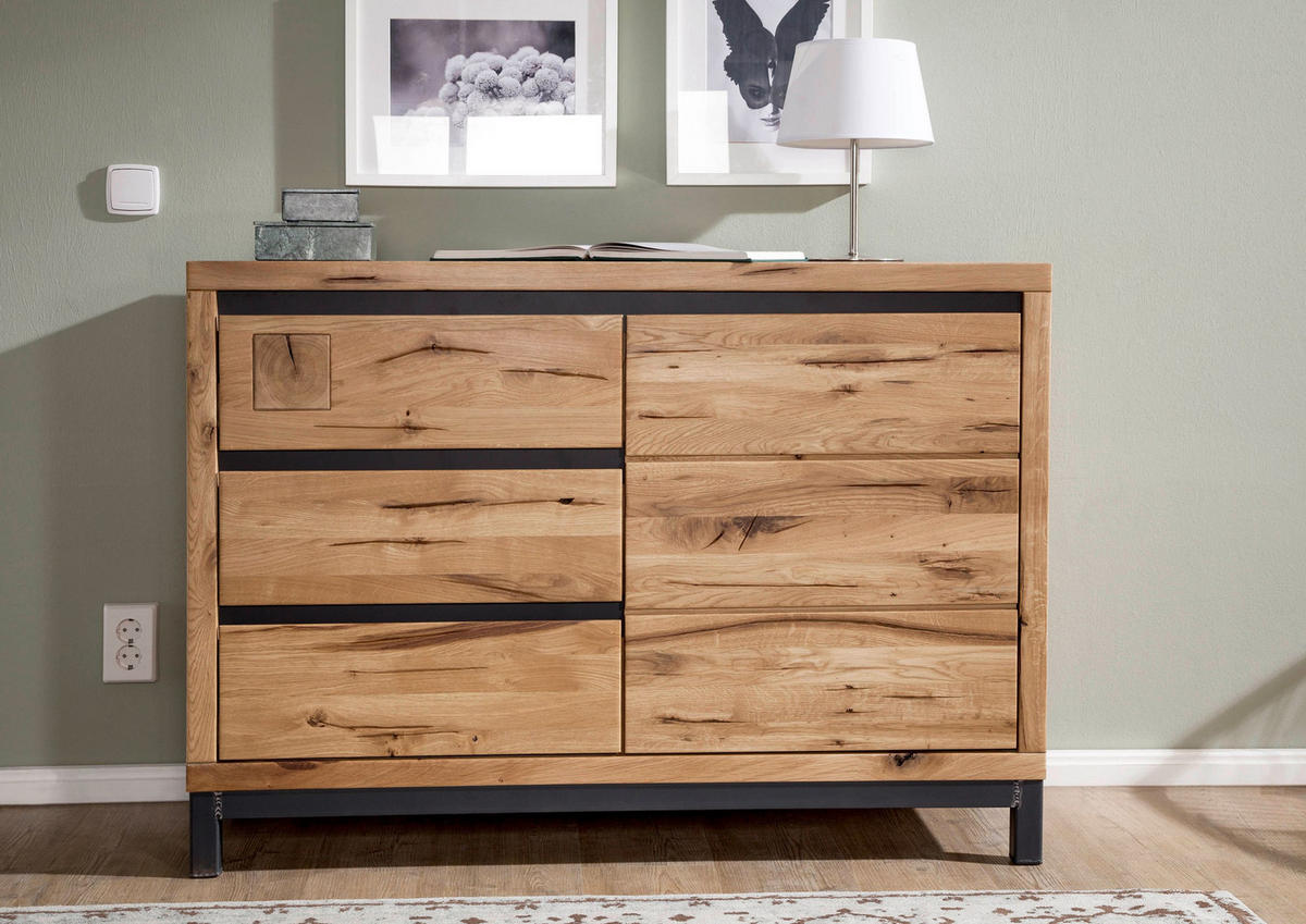 SIDEBOARD Wildeiche 120x45x85 natur geölt VILLANDERS #110 - Braun, Holz (120/85/45cm) - Massivmoebel24
