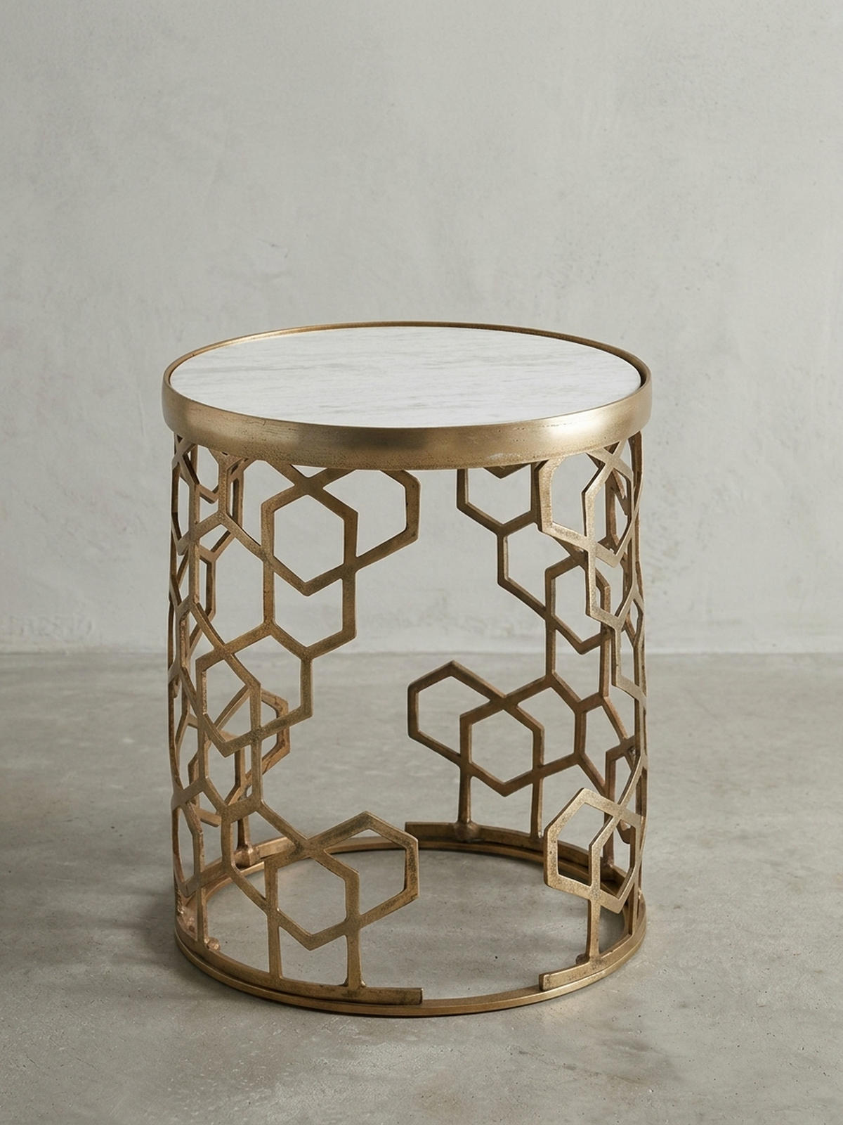 BEISTELLTISCH – Rund Marmoroptik Goldfarben Metall 44 cm Durchmesser - Goldfarben/Weiß, Stein/Metall (46/46/55cm) - KADIMA DESIGN