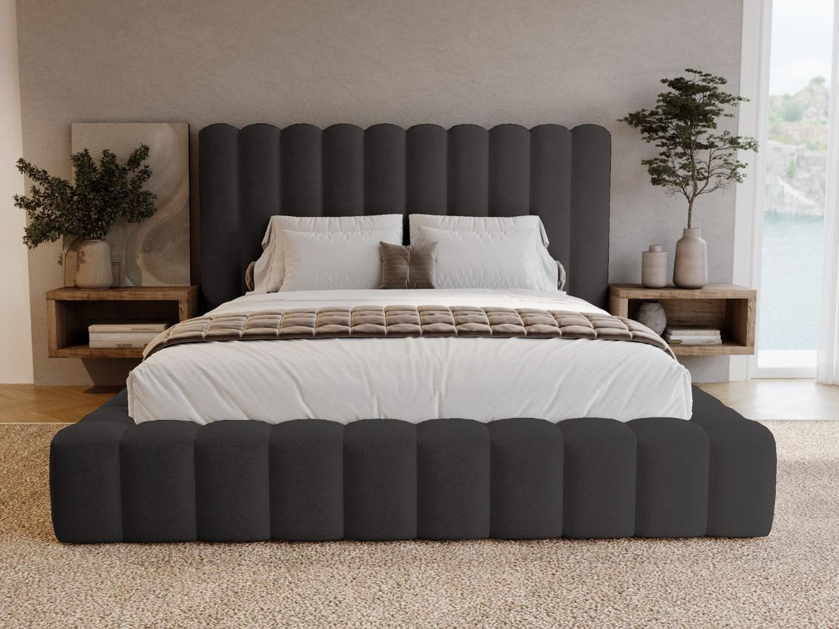 POLSTERBETT Rotto 180x200 Schwarz - Schwarz/Naturfarben, Holz/Kunststoff (180/200cm) - Graingold