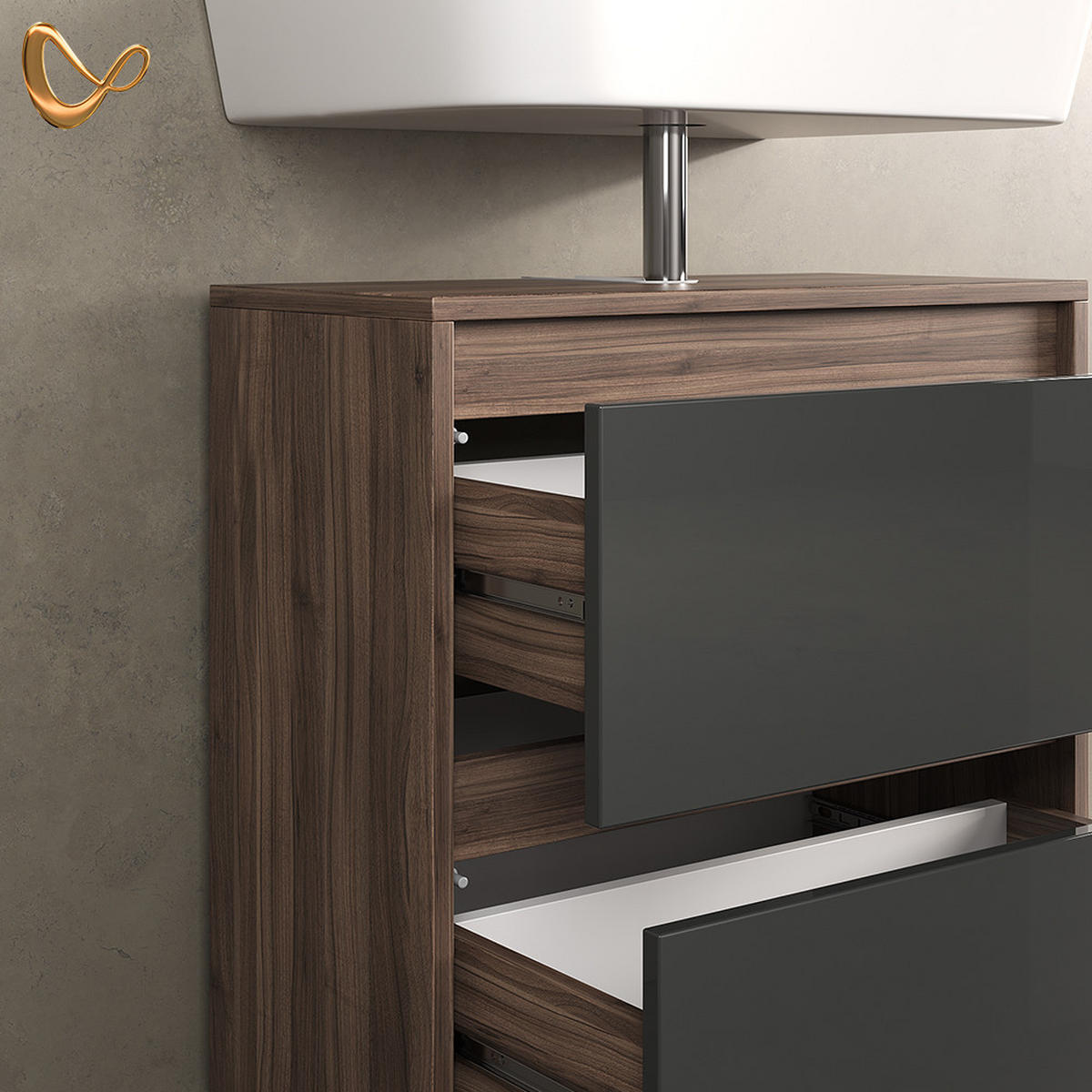 WASCHBECKENUNTERSCHRANK Savuto Anthrazit Hochglanz 60.2 x 62.1 cm - Schwarz Hochglanz/Braun, Holzwerkstoff (60.2/62.1/30cm) - Livinity®