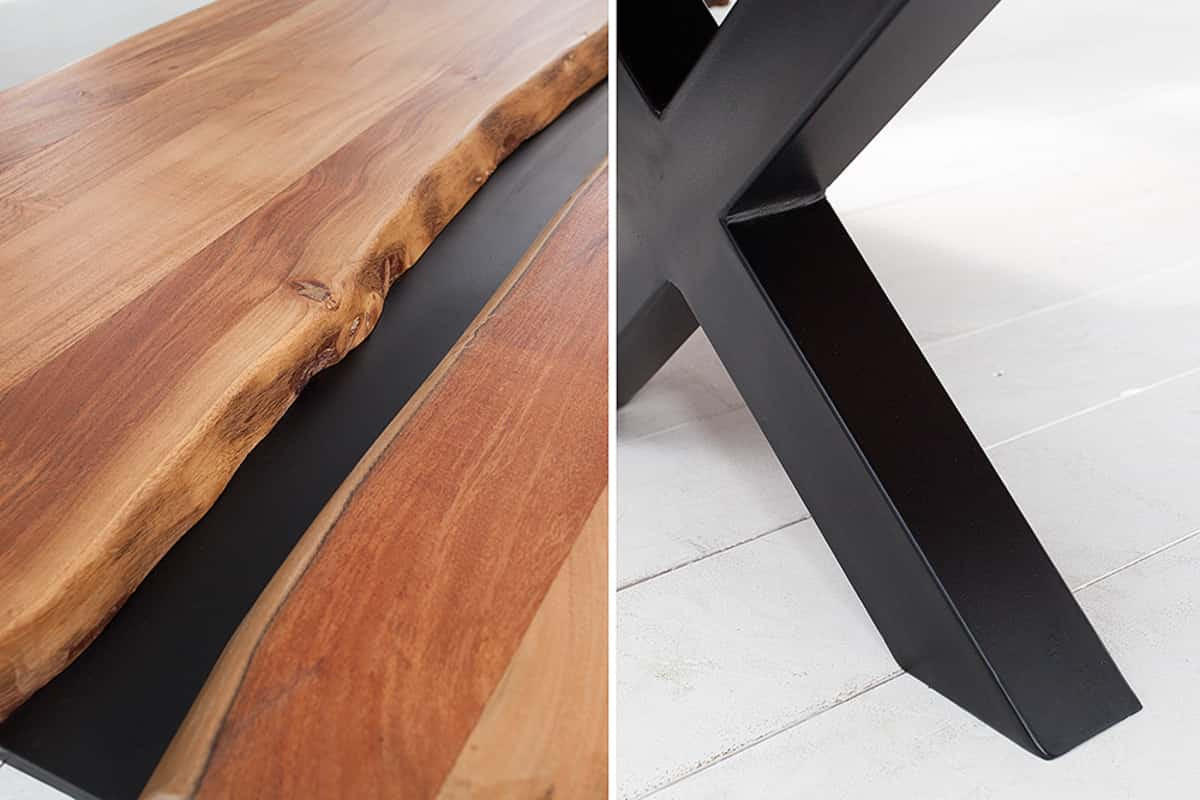 COUCHTISCH AMAZONAS Akazie rechteckig Natur|Schwarz 105cm - Silberfarben/Schwarz, Holz/Metall (52/105/40cm) - riess-ambiente