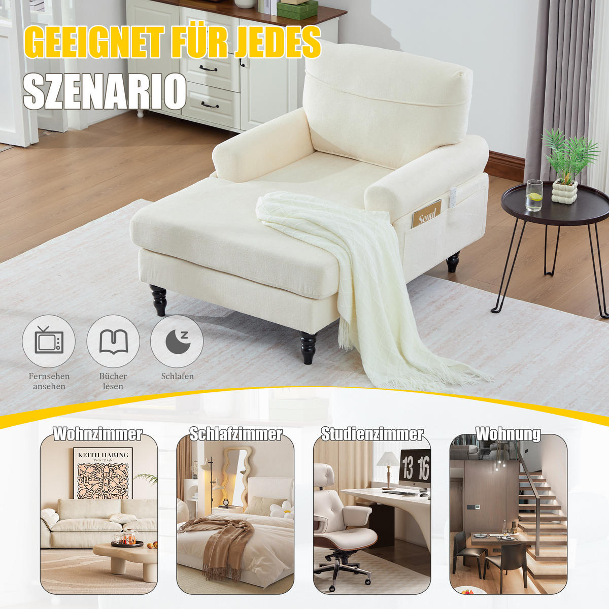 RELAXSESSEL Chenille mit Stauraum polstersessel für Wohnzimmer Schlafzimmer Beige - Beige, Textil (97/86/125cm) - PARAFTA HOME