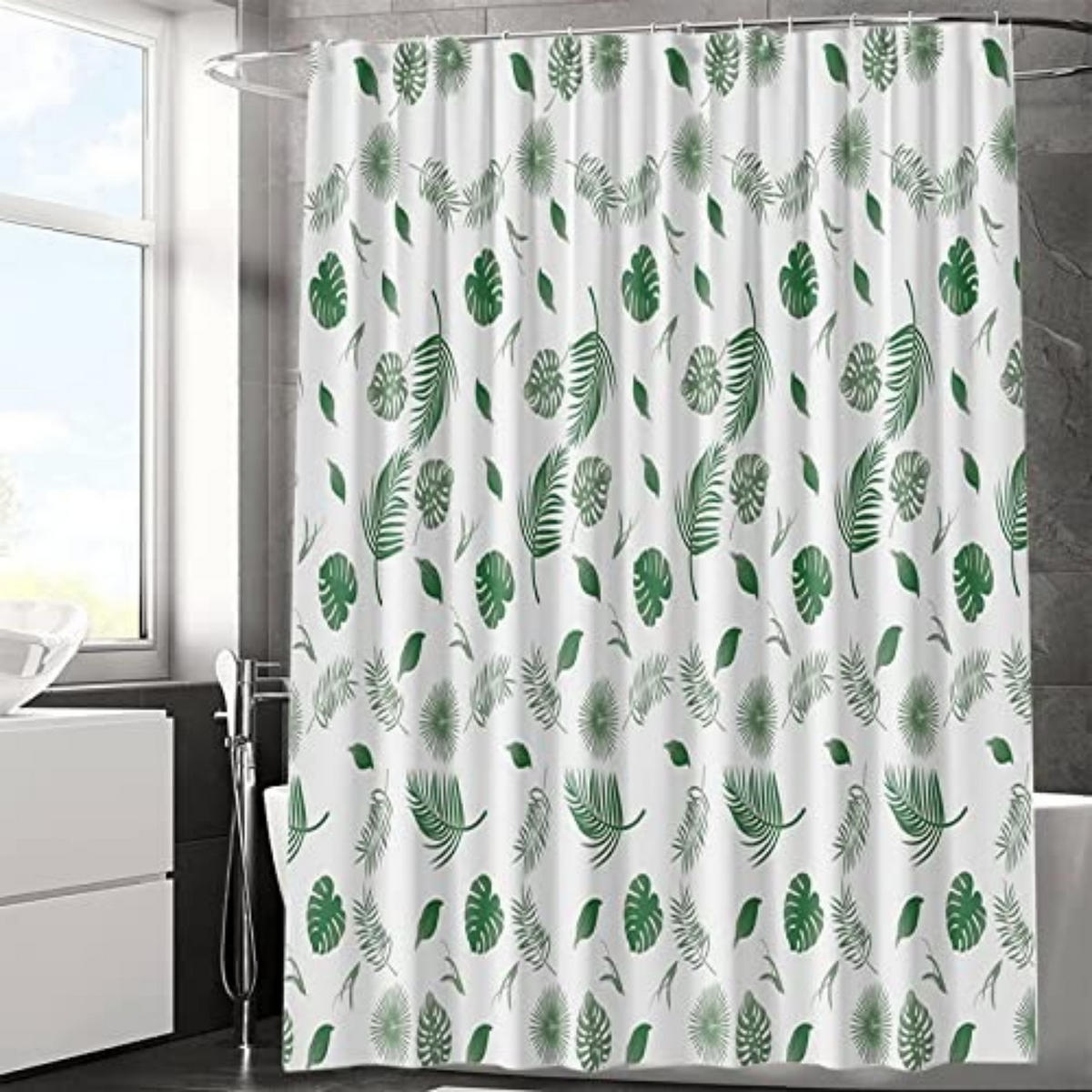 DUSCHVORHANG Weiß Blätter Grün wasserdicht schimmelresistent Badezimmer - Multicolor, Kunststoff (180/180cm) - MCBOSON