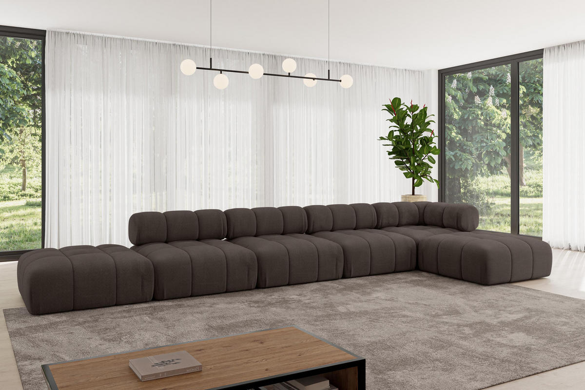 ECKSOFA modulares Sofa Kerru-L3 - 475x190x70 cm Braun Velours - Braun, Holzwerkstoff/Textil (475/190cm) - ALTDECOR