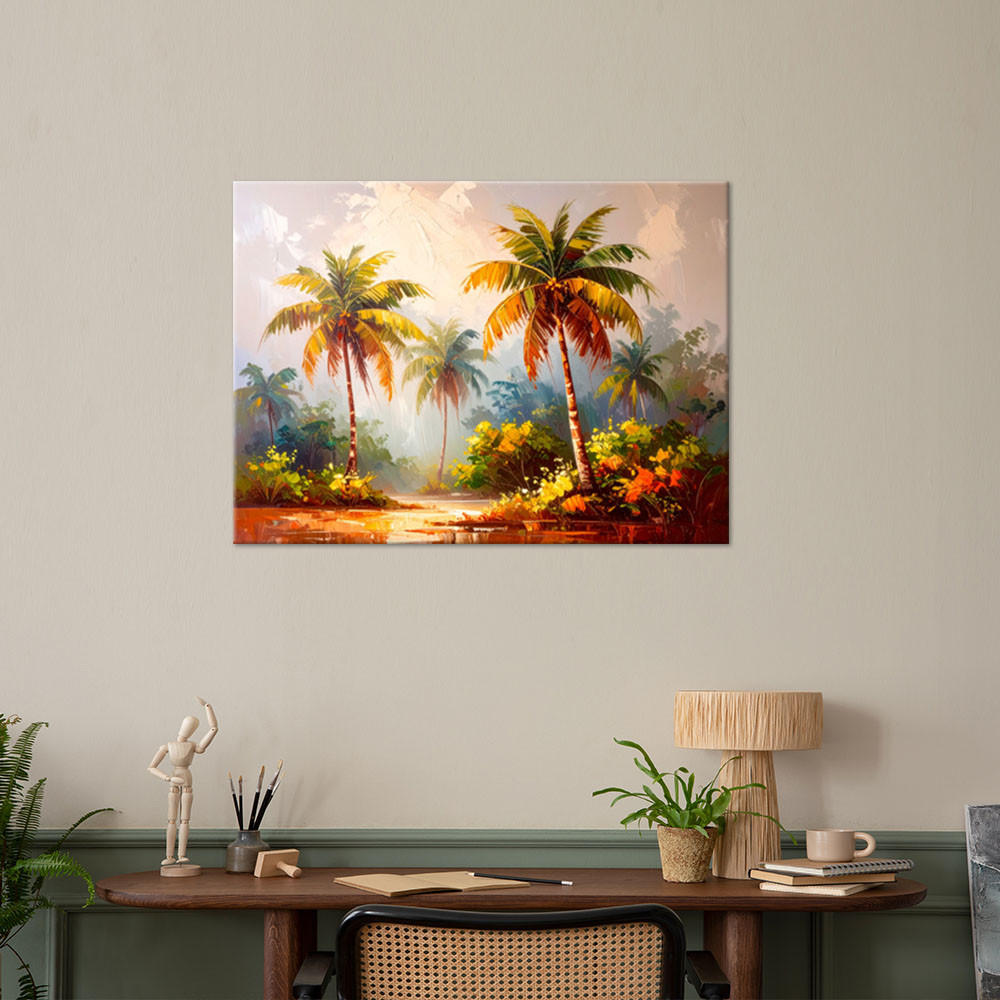 LEINWANDBILD Palmen Dschungel imitierte Farbe 90x60cm - Grün, Textil (90/60cm) - Feeby