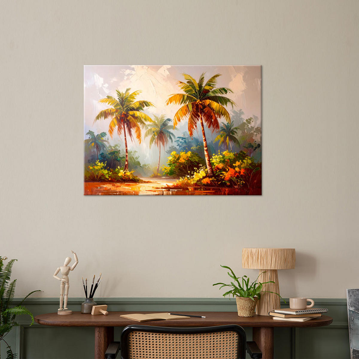 LEINWANDBILD Palmen Dschungel imitierte Farbe 90x60cm - Grün, Textil (90/60cm) - Feeby