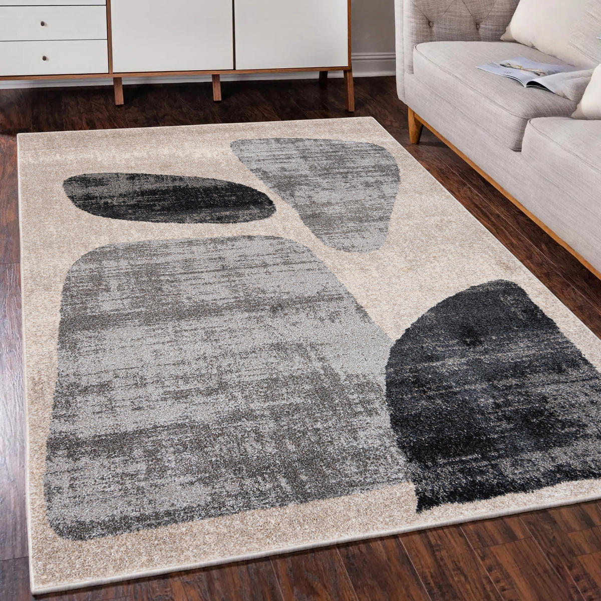 TEPPICH Beige Geometrisch In-Outdoor Pflanzlich Kurzflor Rechteckig 120 x 170 cm - Dunkelgrau/Beige, Textil (120/170cm) - Mazovia