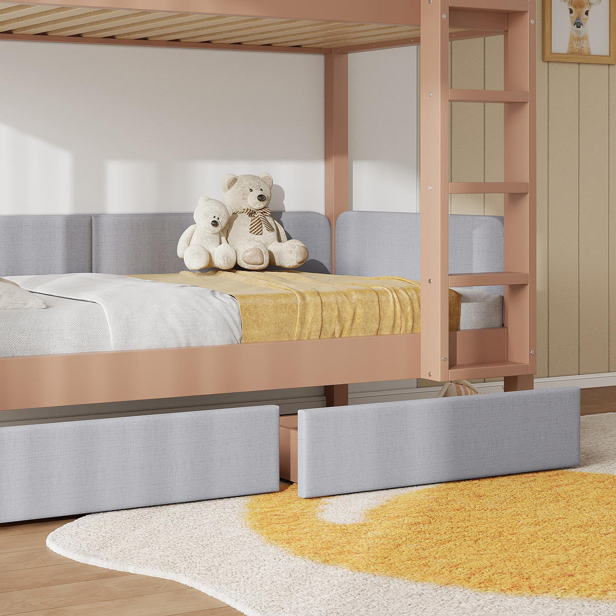 ETAGENBETT 90/200 cm in Grau & Natur Kinderbett mit 2 Schubladen und Treppe - Grau, Holzwerkstoff (90/200cm) - STILVORA