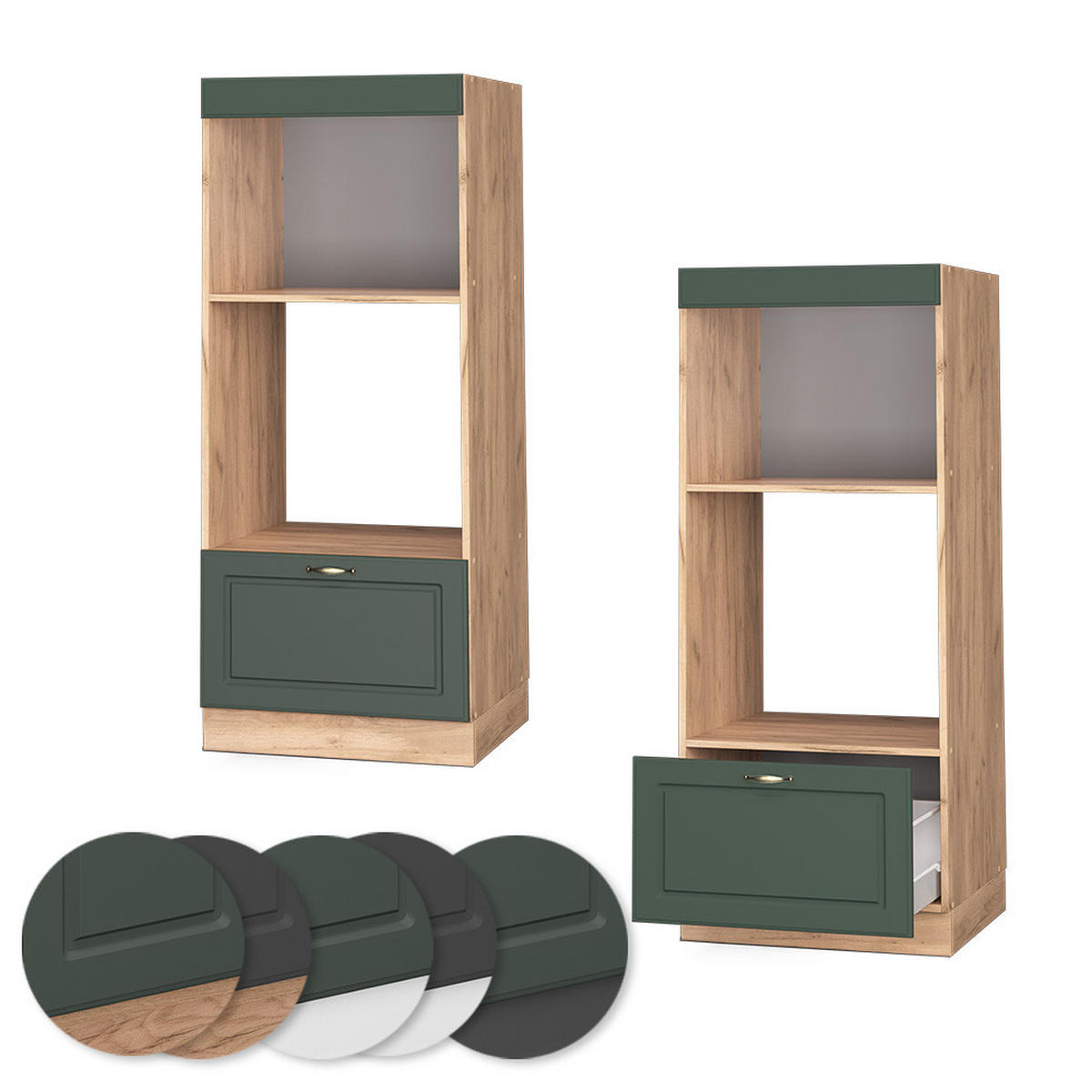 MIKROWELLENSCHRANK Fame-Line Grün-Gold Landhaus 60 cm offen - Honigeiche/Eiche Wotan, Holzwerkstoff (60/153.6/58.1cm) - Vicco