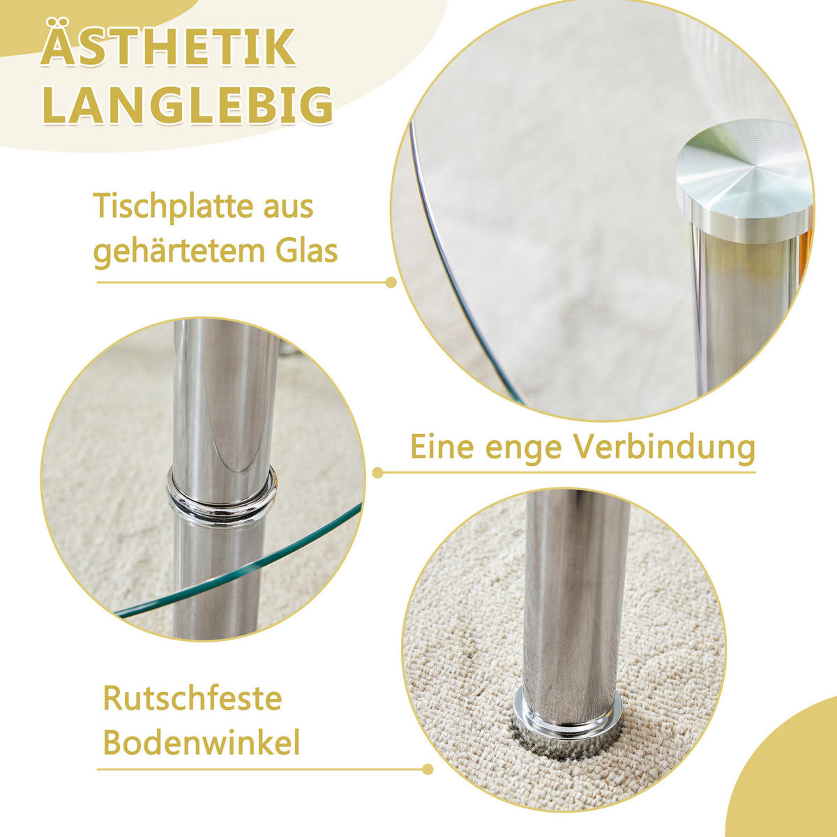 COUCHTISCH aus Glas und Metall Ø70/60x42 cm in Transparent mit 2 Ebenen - Transparent, Glas (70/70/42cm) - Modfu