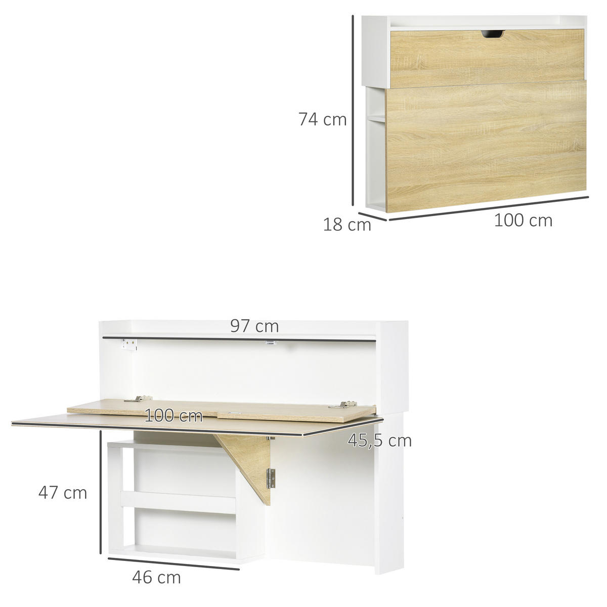 SCHREIBTISCH DE-14906 klappbar mit Schrank & Regal Naturholz - Naturfarben, Holzwerkstoff (100/18/74cm) - ComfortXL