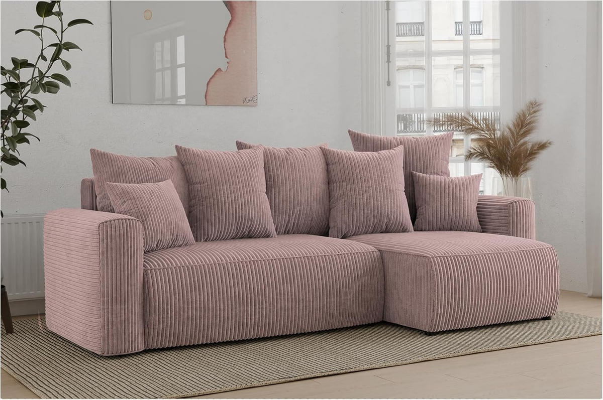 ECKSOFA DAVE L - Pink/Schwarz, Holzwerkstoff (238/87cm) - Meblini