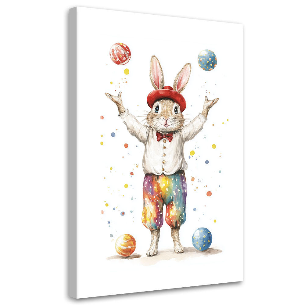 LEINWANDBILD Kaninchenjongleur Bunter Zirkus 80x120cm - Multicolor, Textil (80/120cm) - Feeby