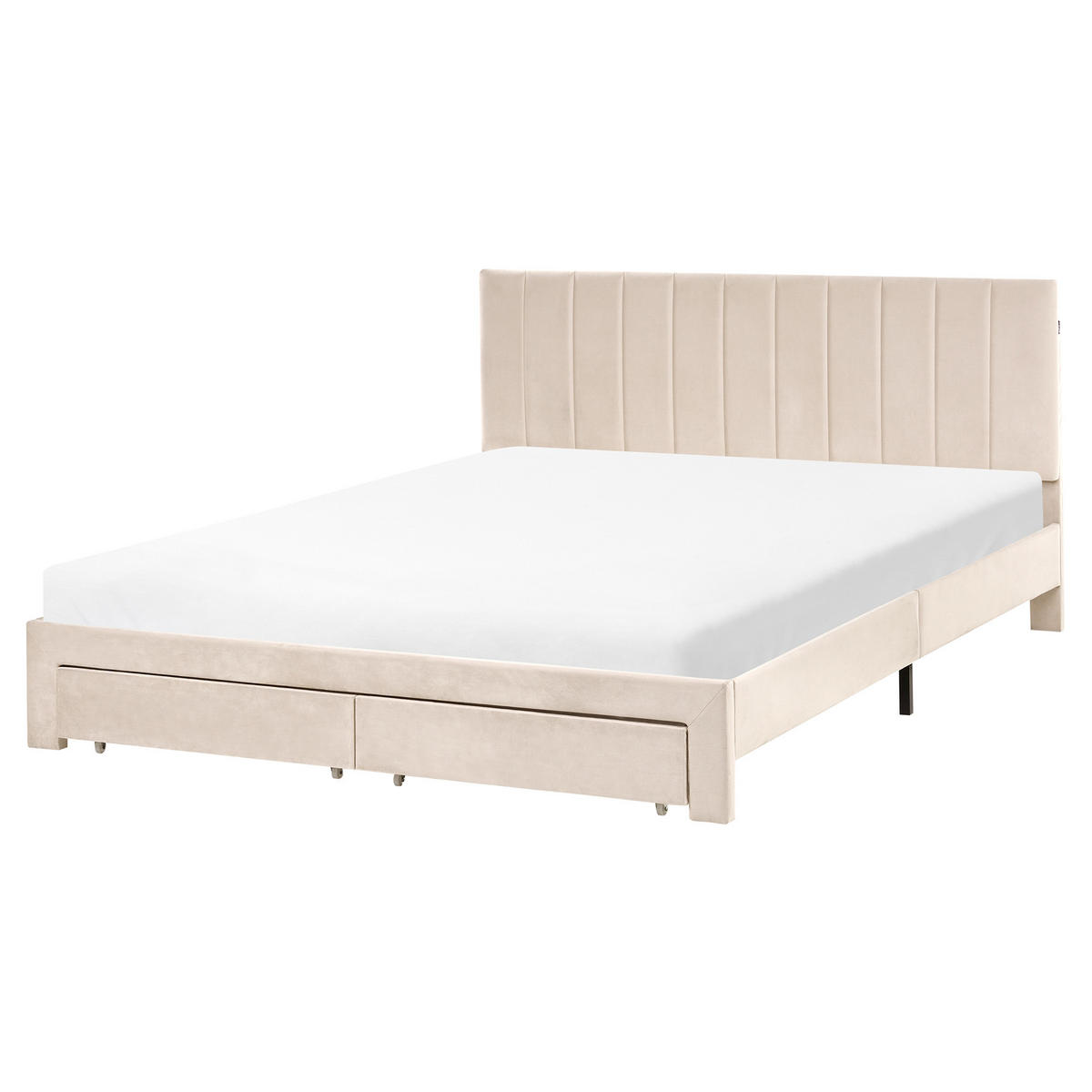 BETT mit Schubladen 160/200 cm Samtstoff Beige Lonzac - Beige, Textil (160/200cm) - Beliani