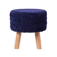 SAMT-HOCKER Lyla, blau plissiert, 40/40/41 cm - Blau, Textil (41/40/41cm) - Homescapes