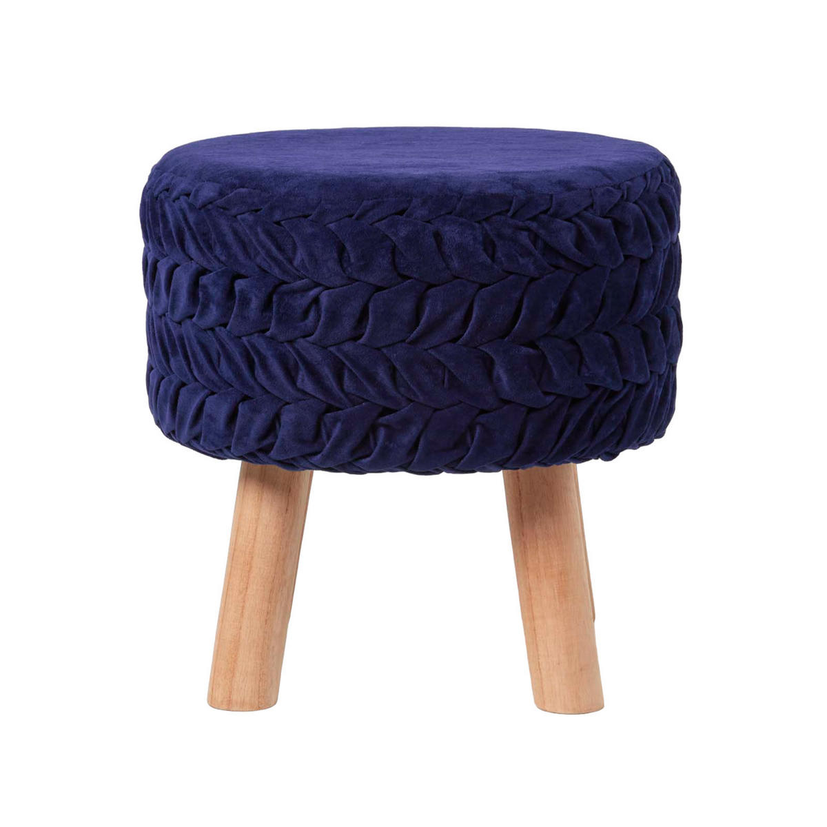 SAMT-HOCKER Lyla, blau plissiert, 40/40/41 cm - Blau, Textil (41/40/41cm) - Homescapes