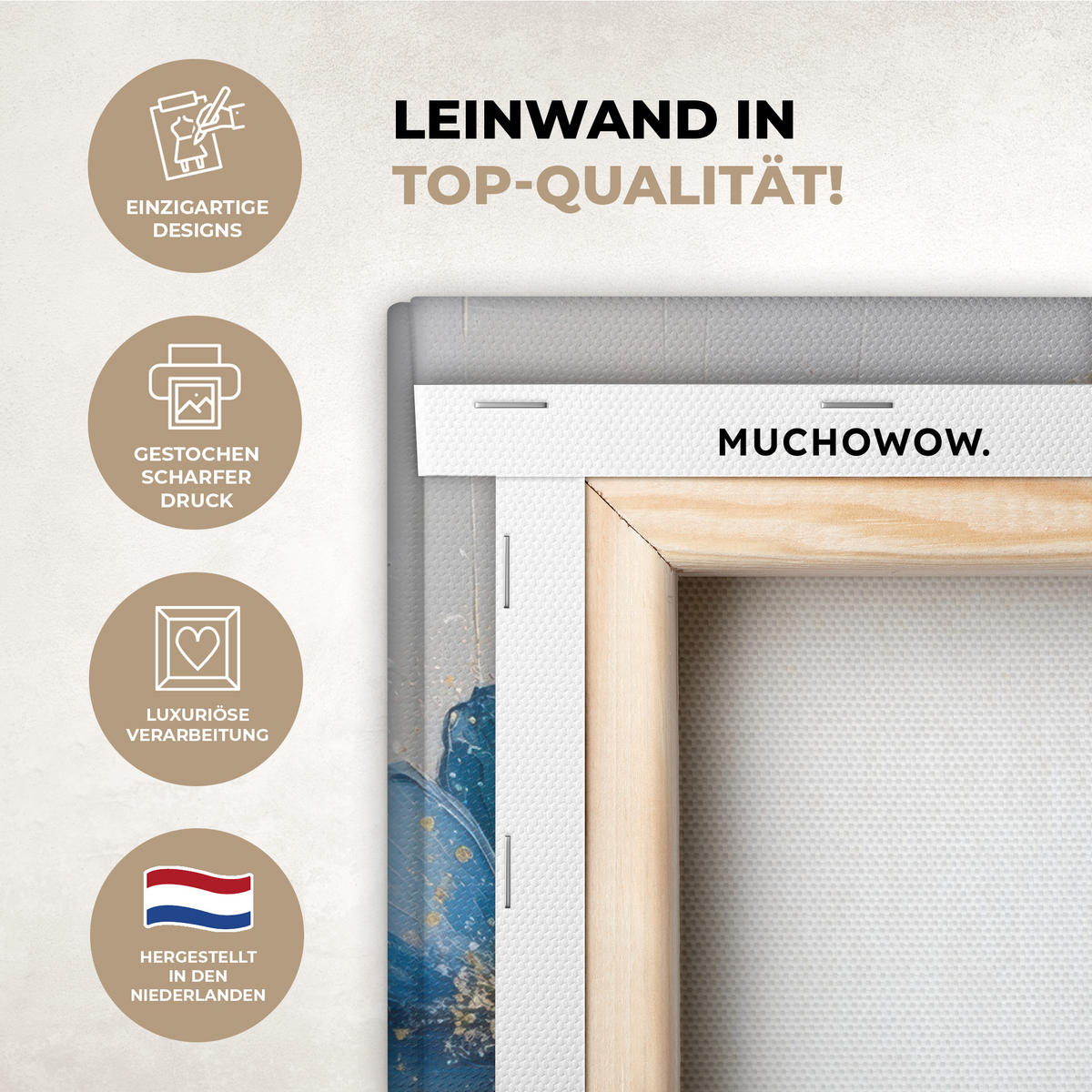 LEINWANDBILD Blumen - Blau - Abstrakt Deko Wohnzimmer 20x20 cm - Hellgrau, Textil (20/20cm) - MuchoWow