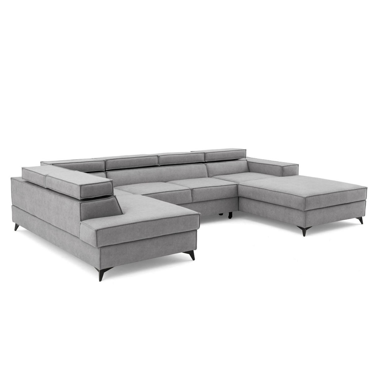 ECKSOFA PURE U Links mit Schlaffunktion 127x270 Velours Hellgrau - Hellgrau/Schwarz, Holz/Textil (340/204cm) - Muffo
