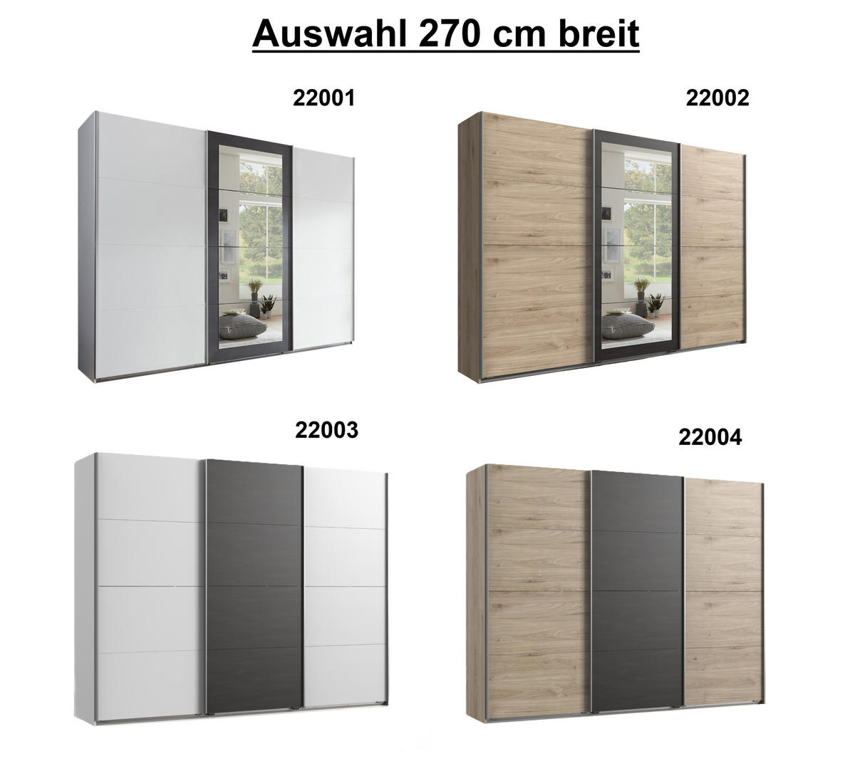 SCHWEBETÜRENSCHRANK 3-türig B270/H208/T65 cm Eiche Dekor naturfarben, Mitteltür in grauer Stahl-Optik / 22004 - Eichefarben/Alufarben, Holzwerkstoff/Metall (270/208/65cm) - luma-home