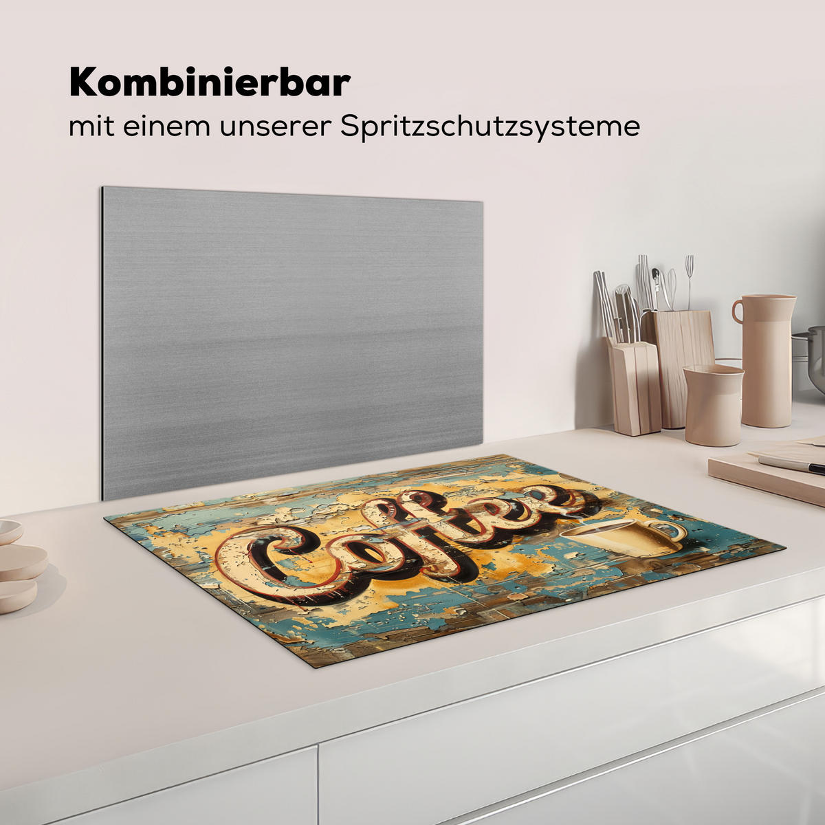 KRYT NA INDUKČNÍ DESKU Káva - Vintage - hnědá - šálek 75x52 cm - teaková, plast (75/52/0.2cm) - MuchoWow