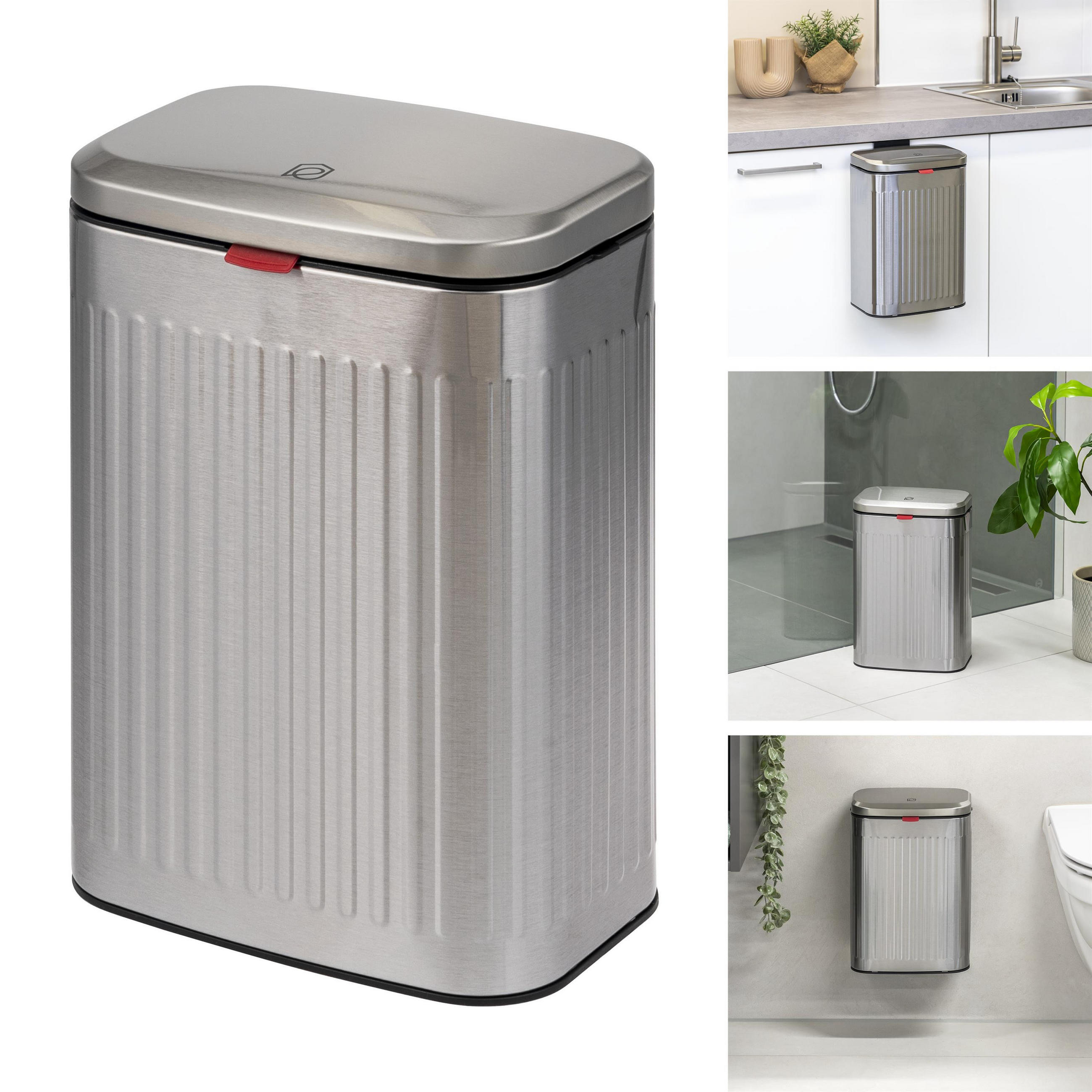 ABFALLEIMER, Metall silber, 6 Liter - Edelstahlfarben, Metall (22.5/31/16.5cm) - eluno