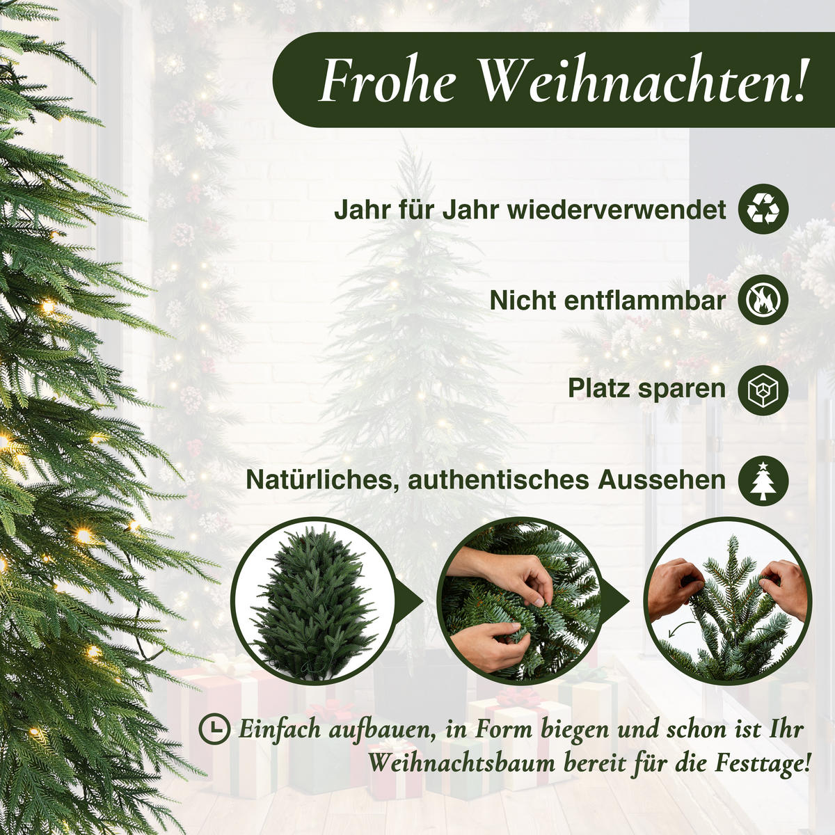 KÜNSTLICHER Weihnachtsbaum 150 cm, Norfolk-Kiefer, 8 Funktionen - Grün, Kunststoff (150cm) - Hometopia