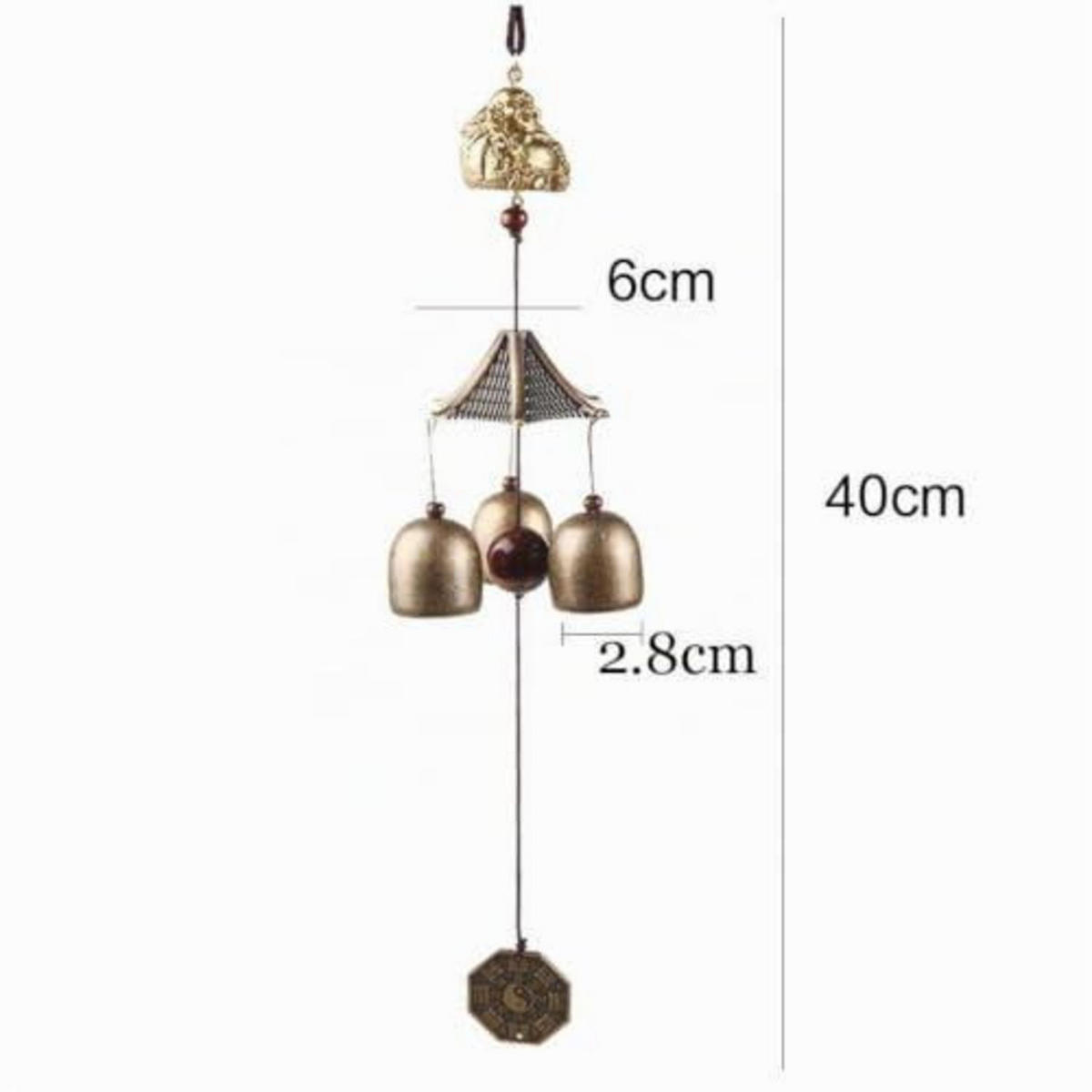 WINDSPIEL Glücksbringer mit 3 Glocken Höhe 44 cm Metall Kunstharz - Bronzefarben, Metall (40/6/6cm)