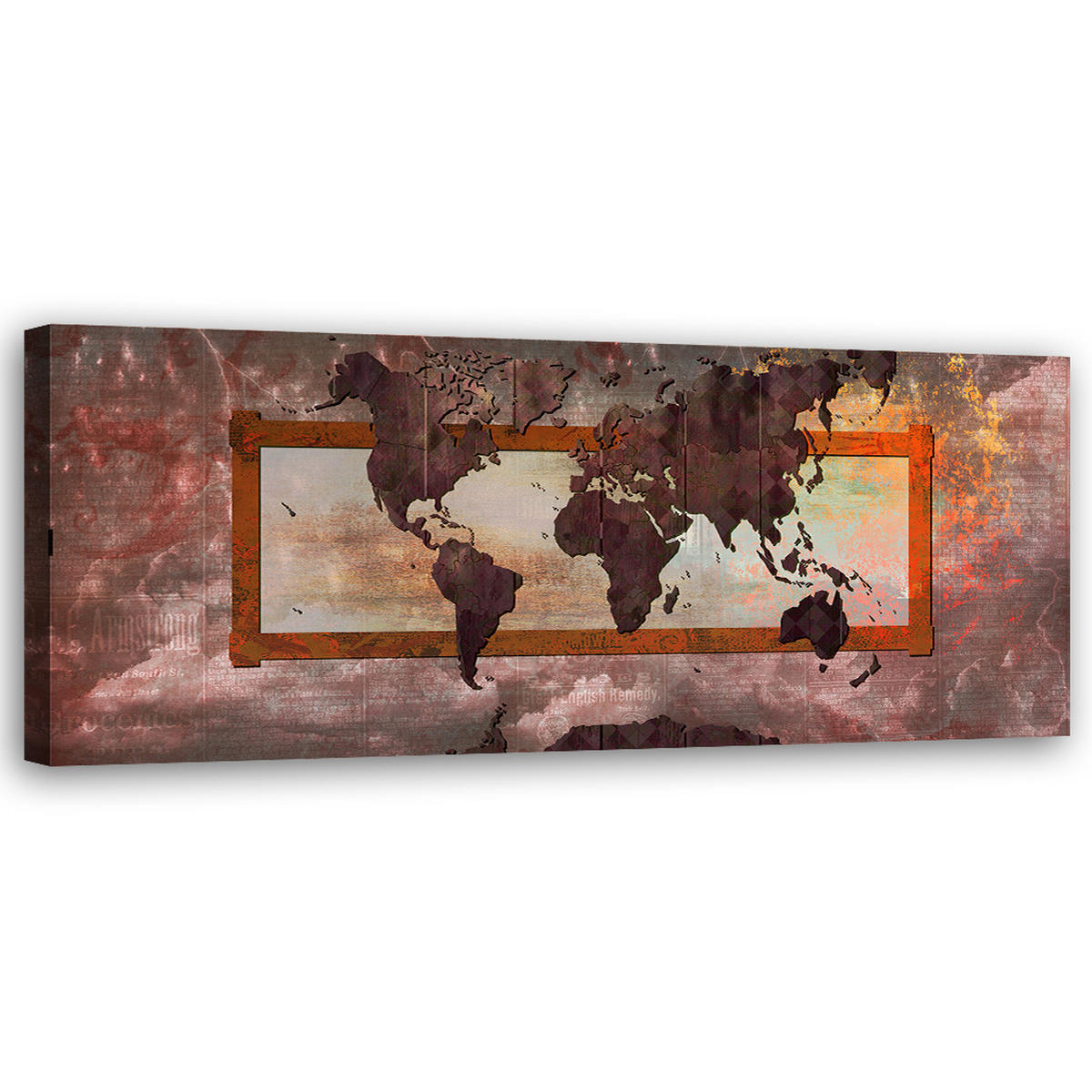 WANDBILD weltkarte vintage - Braun, Textil (90/30cm) - Feeby