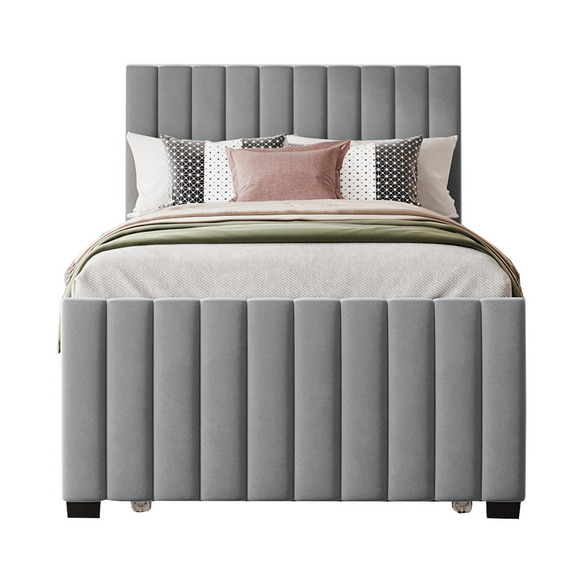 POLSTERBETT 90x190 cm ausziehbar grau - Grau, Textil (90/190cm) - LEBENLANG
