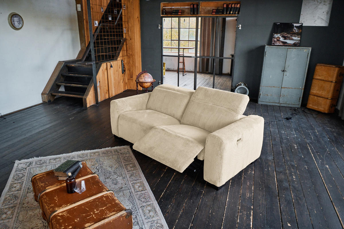SOFA FINN Cremeweiß Cord - Creme/Schwarz, Kunststoff/Textil (210/80/107cm) - KAWOLA